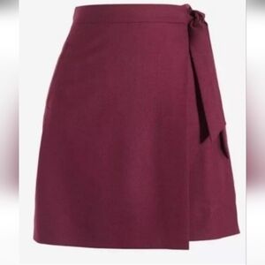 J. Crew Wool Blend Burgandy Mini Wrap Skirt Size 6